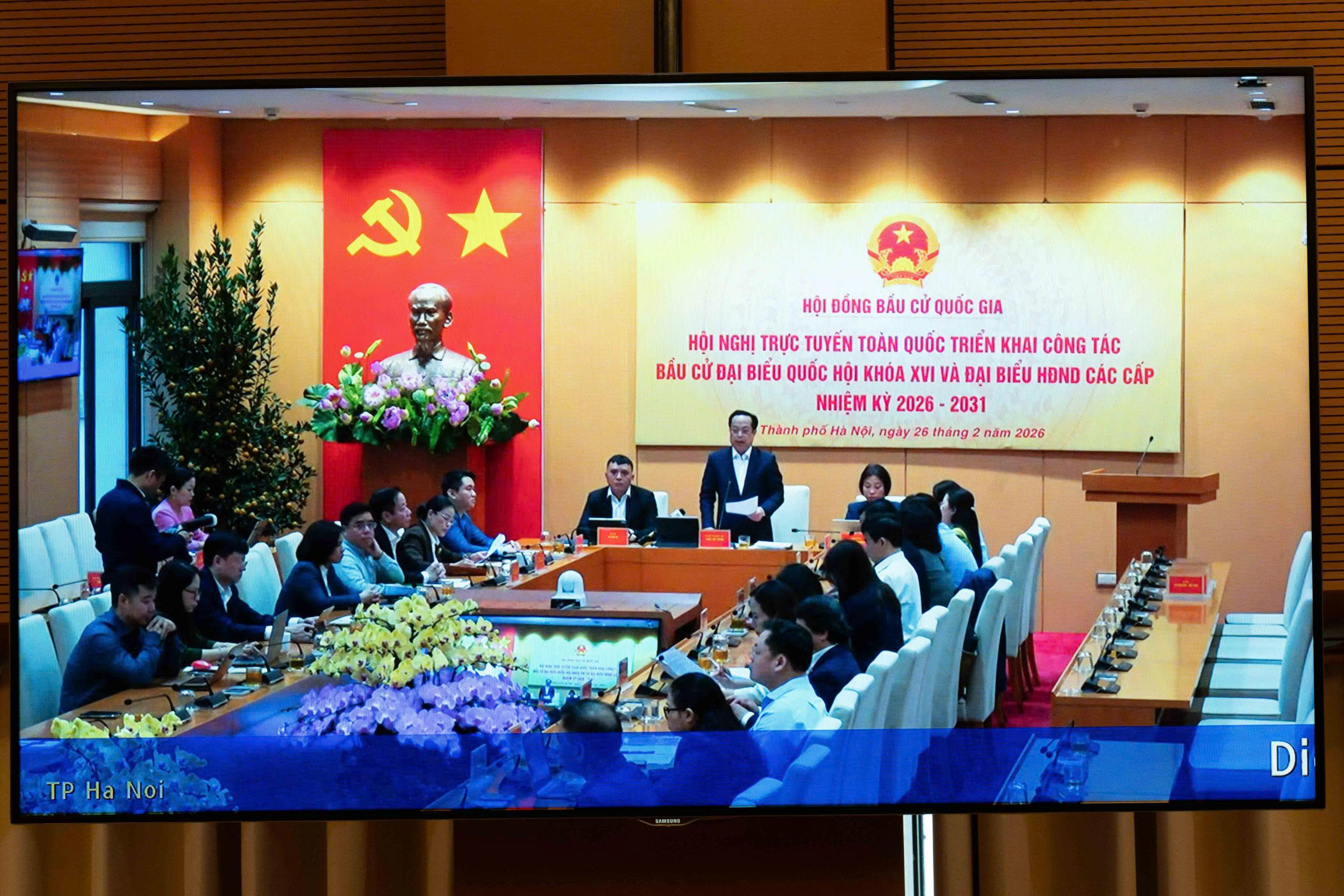 Phó Chủ tịch thường trực Hội đồng nhân dân thành phố, Phó Chủ tịch thường trực Ủy ban bầu cử thành phố Hà Nội Trần Thế Cương phát biểu tại Hội nghị trực tuyến toàn quốc triển khai công tác bầu cử đại biểu Quốc hội khóa XVI và đại biểu Hội đồng nhân dân các cấp nhiệm kỳ 2026 – 2031